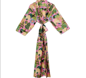 Albornoz indio Vintage Kimono de algodón, traje de noche, ropa de verano con estampado de algodón, Kimono largo de Playa, hermoso estampado Floral - Product Image 3