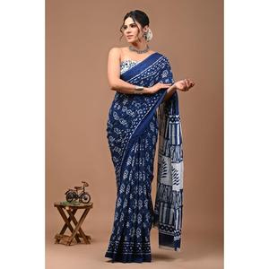 Sari Jaipuri sin Tirantes de Algodón Mul Mul, 100% Algodón Estampado - Product Image 1