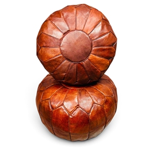Brown <b>Leather</b> <b>Pouf</b> Round Ottoman Moroccan Style Floor Seat Cushion - Product Image 3