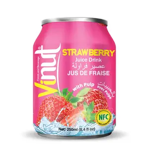 250ml Can Strawberry Juice Drink with Pulp (Enrich Vitamin C, No sugar Added, Zero Calories) from Real Fruit Juice