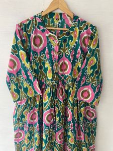 ชุดผ้าฝ้ายทำด้วยมือใหม่ Ikat พิมพ์ลายวงกลมสไตล์ฤดูร้อนลำลองรอบเอวธรรมชาติสำหรับงานปาร์ตี้ - Product Image 3