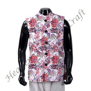 Indian Cotton Hand Block Print <b>Kantha</b> <b>Jackets</b> Pure Cotton Men's Winter Quilted <b>Jackets</b> Block Print Cotton <b>Jacket</b> - Product Image 5
