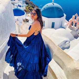 เดรสปาร์ตี้แฟชั่นชั้นสูงสำหรับผู้หญิงชุดเดรสยาวคอและหลังแขนกุดยาว - Product Image 3