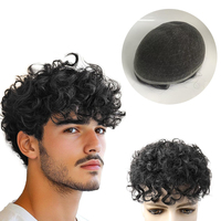 Prothèse capillaire bouclée pour hommes, système de remplacement capillaire en cheveux naturels, toupet respirant en dentelle française complète pour hommes, vente en gros