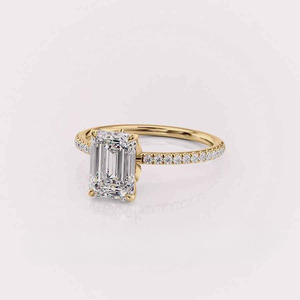 Anillo de Compromiso con Diamante Cultivado en Laboratorio con Corte Esmeralda Certificado por IGI, con Banda Pavé en Oro Amarillo/Blanco y Rosa de 14K - Product Image 2