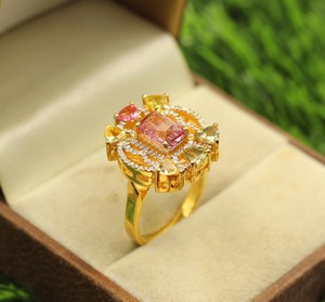 Elegant Women's Rhodium-Plated Sterling <b>Silver</b> Multi-Tourmaline Ring Single Cut Diamond for Wedding Anniversary Special - Product Image 6