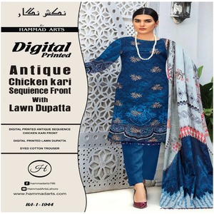 Stylish Elegant 3-Piece Printed <b>Sequin</b> Shirt Lawn Dupatta Cotton Trousers High Quality Indian Pakistani Casual Wear Suit Fabric - Product Image 2