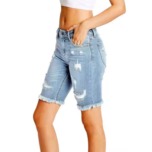 Pantalones cortos de mezclilla Vintage para mujer, ropa de calle informal lavada con botones de cintura alta, traje de moda de verano - Product Image 2