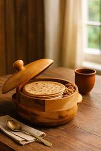 หม้อเก็บทำจากไม้พร้อมฝาภาชนะทรงกลมทำด้วยมือสำหรับจานและอุปกรณ์เสริฟของขบเคี้ยวและเครื่องเทศในครัว - Product Image 2