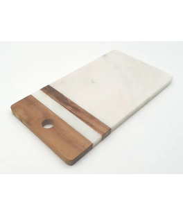 Tabla de cortar de madera y mármol para carne, frutas y verduras, con mango de madera, fácil de limpiar - Product Image 2