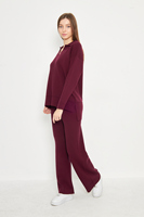 Ensemble pull en maille marron pour femme, coupe ample, col rabattu, pantalon long décontracté, respirant, pour toutes les saisons