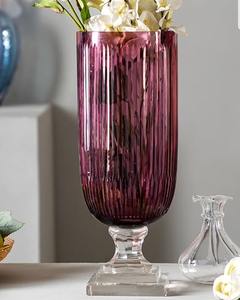 Pièce maîtresse de mariage Vase en cristal moderne avec socle en bois Vase en verre de couleur jaune antique au design vintage - Product Image 4