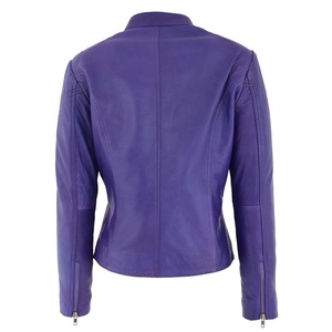 Chaqueta de Motociclista de Cuero de Oveja Genuino Color Morado, Chaqueta de Invierno, Chaqueta de Cuero para Motocicleta con Forro de Lana y Seda, Precio al por Mayor - Product Image 4