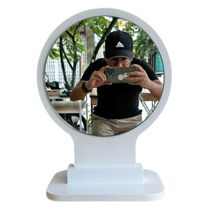 GNG004 Round White Desktop Makeup <b>Mirror</b> Single-Sided <b>Foldable</b> 1X Magnification LED Cosmetic <b>Mirror</b> Standing Style - Product Image 1