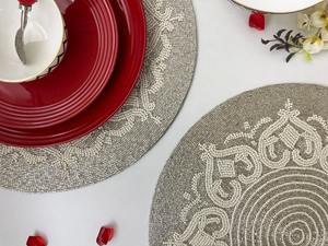 Handmade Luxury Eco-Friendly Gathering Table Oil-proof <b>Gold</b> Small Beads Radial Shape Cutout <b>Placemat</b> for Wedding - Product Image 4