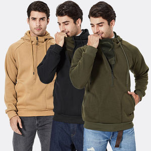 OEM hombres moda 100% poliéster pulóver invierno sudaderas y sudaderas con capucha sólido 1/4 cremallera logotipo personalizado ropa de hombre - Product Image 6