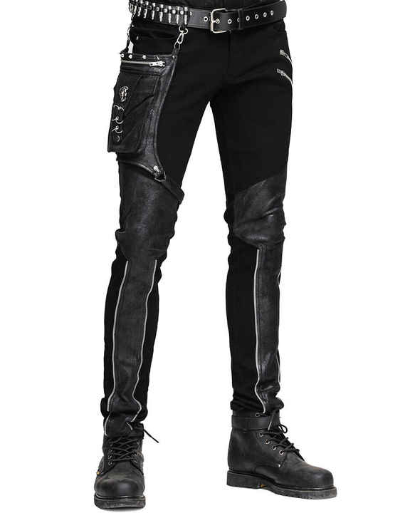 Men's Black Skinny Jeans with Leather Patches High Waist Fashion Stretch Denim Cargo Pants Plus Size Light Wash Waterproof