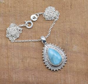 Colgante de Larimar Azul en Forma de Pera, Plata de Ley 925, Joyería de Piedras Preciosas Hecha a Mano, Elegante Collar para Mujer, Regalo - Product Image 5