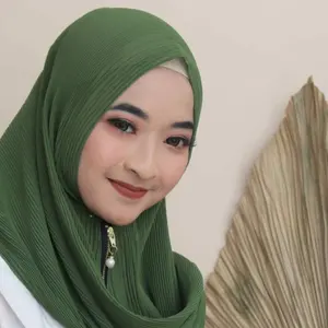 Syal Kerut Baru dengan Ritsleting Instan Sifon Tudung Hijab Pemasok untuk Wanita Muslim Syal Pashmina