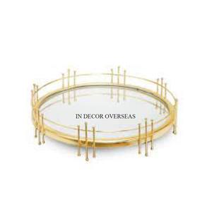 Look attrayant haute qualité plaqué or feuilles Designer métal encadré forme ronde miroir plateau de service accessoires de cuisine - Product Image 3