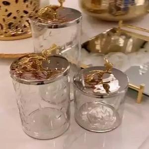 Boîte de rangement pour la maison, accessoires d'ustensiles de cuisine Design moderne verre blanc et acier boîtes de rangement rondes bacs pot de fleur boîte - Product Image 2