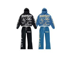 ชุดวอร์มคุณภาพสูงแบบยูนิเซ็กซ์ ระบายอากาศได้ดี ชุดกีฬา เสื้อฮู้ด กางเกงขายาว สไตล์ทันสมัย ออกแบบเองได้ ชุดลำลอง 100% ผ้าฝ้าย - Product Image 1