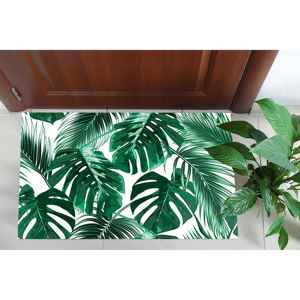 Tapis d'intérieur à motif de feuilles tropicales, tapis à motif de monstera et de palmier, tapis de sol botanique vert, tapis en chenille - Product Image 1