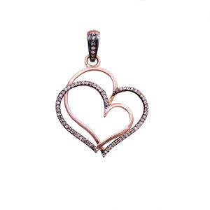 14k Rose <b>Gold</b> Plated Double <b>Heart</b> Natural Diamond <b>Pendant</b> Necklace For Women Handmade Jewelry For Wholesale - Product Image 1
