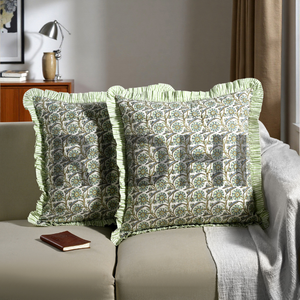 Decoración de Almohada de Lujo de Algodón Lavable y Extraíble con Estampado de Bloques Personalizable de Estilo Occidental con Volantes Florales y Burbujas Decorativas - Product Image 2