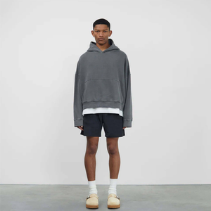 Pull à capuche gris foncé personnalisé en coton mélangé doux chaud polaire poche kangourou confortable tenue décontracté - Product Image 2