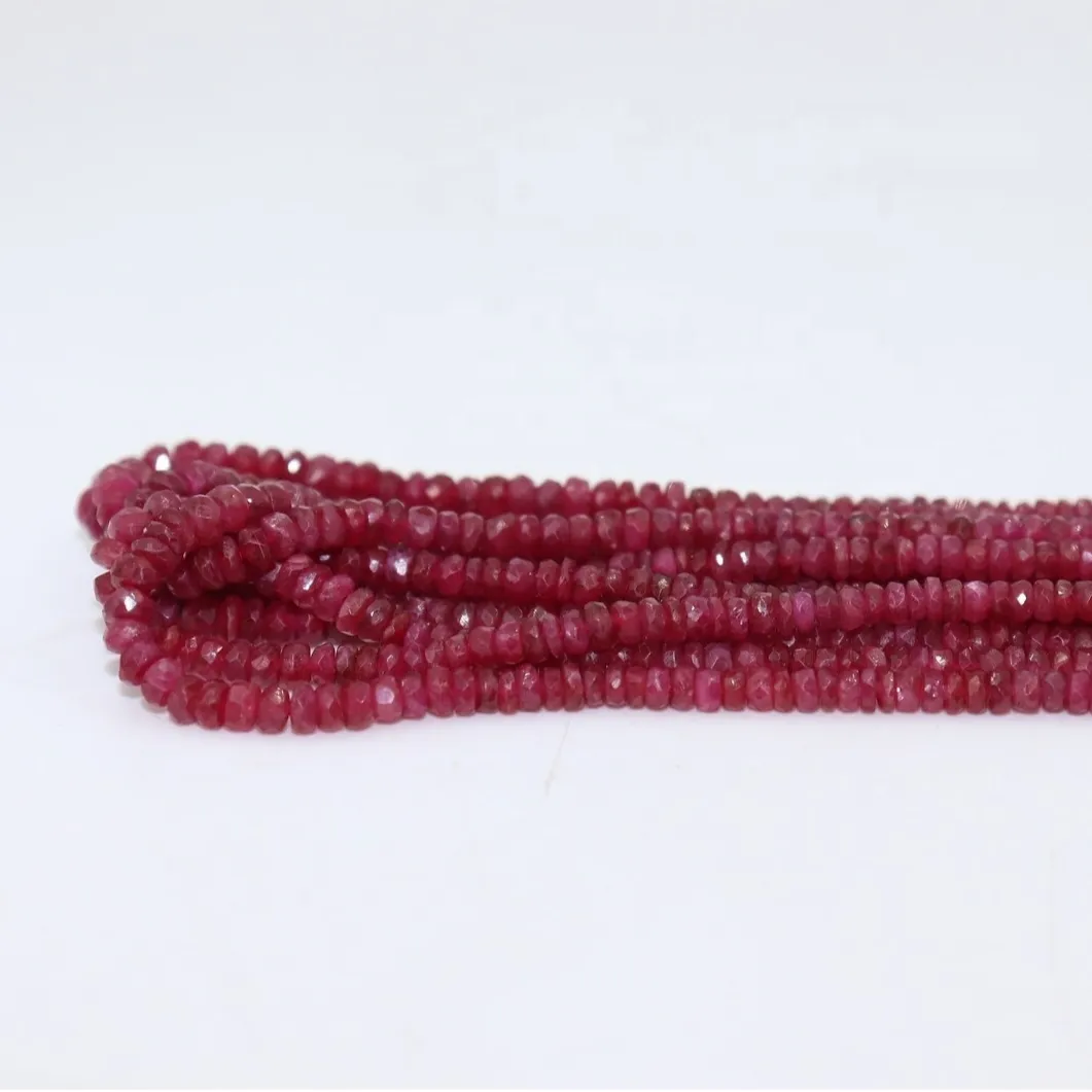 Keluaran baru alami Longido Ruby manik-manik helai 3 MM Rondelle segi untuk membuat perhiasan