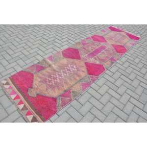 Tapis en laine turque vintage 29 X 10.7ft classique grande surface ethnique Rectangle rose Beige Patchwork Design Latex pour voiture décor à la maison - Product Image 2