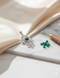 925 Sterling Silver Turquoise Hamsa Main Hébreu Juif Bijoux Pendentif Collier Judaïsme Judaica - Product Image 3