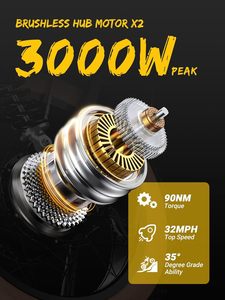 M5/MAX bici elettrica per adulti/adolescenti, motore di picco 2000W/2500W, 37.5/32 MPH, 48V/52V, 20AH-40AH doppia batteria Ebike - Product Image 3