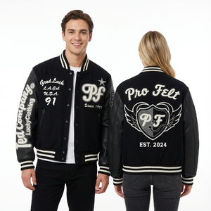 Chaqueta Universitaria de Invierno en Oferta, Color Sólido, Cuerpo de Lana, Mangas de Cuero PU, Chaqueta de Béisbol Estilo Letterman para Hombre - Product Image 3