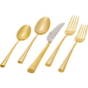 Or Royal de luxe moderne en acier inoxydable martelé poignée argenterie de Restaurant couteau occidental populaire fourchette cuillère - Product Image 1
