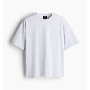 T-shirt personnalisé pour hommes en coton épais 480 GSM couleur gris clair vierge manches courtes été logo brodé design - Product Image 1