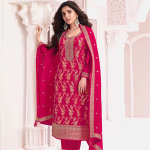 Qunoot placard hiver Collection indien Salwar Kameez ensemble pur Viscose Jacquard haut Santoon bas Chinon soie Dupatta - Product Image 1