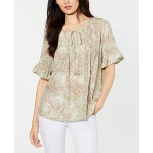 Collection NY – Haut à manches cloche imprimé en mousseline de soie et satin pour femme, col montant/à revers, décontracté-formel, pour printemps/été, taille XL - Product Image 1