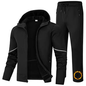 Custom Wholesale Winter Solid Streetwear Sport Two Piece <b>Short</b> Set 100% Cotton Fleece Breathable Windbreaker <b>Jacket</b> Sweatsuit - Product Image 1