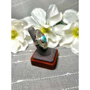 Navajo Handmade <b>Statement</b> <b>Ring</b> Kingman Turquoise & Sterling <b>Silver</b> Bezel Setting Size 6.75 for Everyday Wear - Product Image 2