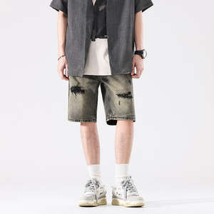2025 Premium <b>Men's</b> Denim <b>Shorts</b> <b>with</b> <b>Pockets</b> Solid Pattern Eco-Friendly Hip Hop Style Plain Dyed New Casual <b>Shorts</b> - Product Image 3