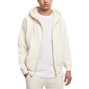 Sweat à capuche d'hiver zippé décontracté pour hommes coupe régulière forme droite motif solide polyester/coton tissu tricoté col à capuche - Product Image 1