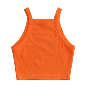 来样定做服务新设计夏季定制图案橙色空白休闲罗纹女裁剪健身女士背心