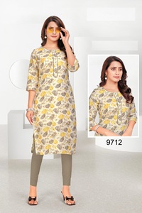 ชุดคอมโบ kurti พิมพ์ลายดิจิทัลผ้าลินินคอตตอนแท้สำหรับผู้ใหญ่ - Product Image 3