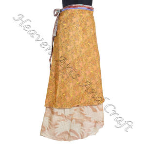 Nouveau Vintage soie portefeuille autour de la jupe plage paréo maillots de bain réversible deux couches soie jupe portefeuille indien Designer soie jupe portefeuille - Product Image 1