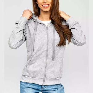 Sudaderas con Capucha para Mujer al por Mayor, Ropa Urbana, Logotipo Personalizado, Bordado Frontal, Impresión, 100% Algodón, Cierre de Cremallera, Color Gris - Product Image 5