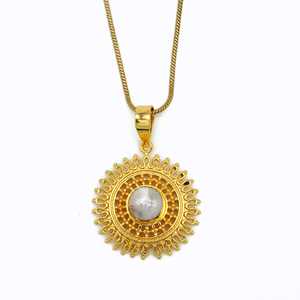 Creative Moonstone Pendant Celestial Sunburst Necklace Boho Brass Jewelry For Women 18k Gold Plated Medallion Wholesale/OEM/ODM - Product Image 1