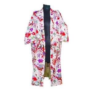 Kimono Robe Vintage Kantha de Qualité Supérieure, Longueur Intégrale, Col en V, Manches 3/4, Imprimé Floral, 100% Coton Doux, Festival Culturel Japonais - Product Image 1