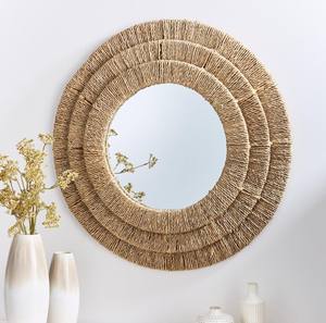 Boho Tropical Style Decor Rattan <b>Mirror</b> <b>Wall</b> <b>Hanging</b> Handwoven Seagrsas <b>Mirror</b> Frame Wholesale Price Vietnamese Manufacturer - Product Image 4